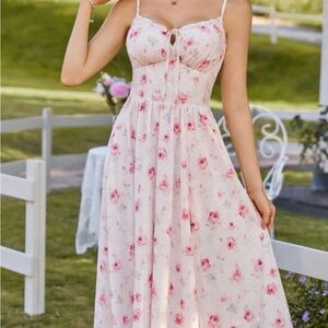 NEW! Scarlet Darkness Floral Pink Maxi Dress with slit and pockets size medium